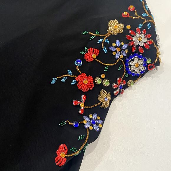 Mac Duggal 55709 Black Beaded Sleeve Jersey Wrap Dress Cocktail Gown - Picture 5 of 8